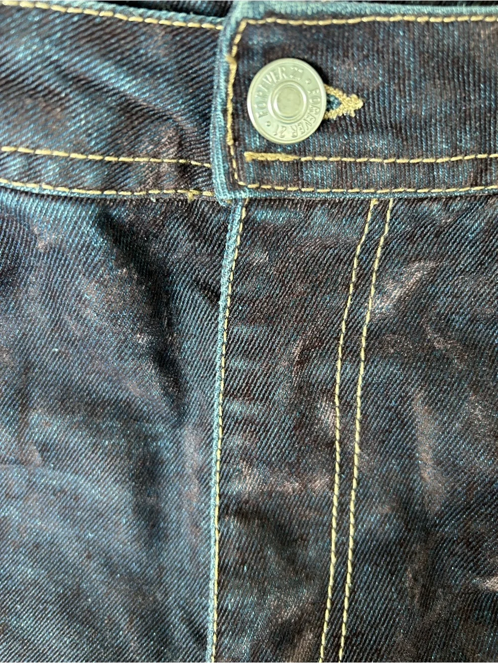 Forever 21 Dark Indigo Flocked High Rise Flare Jeans Size 27